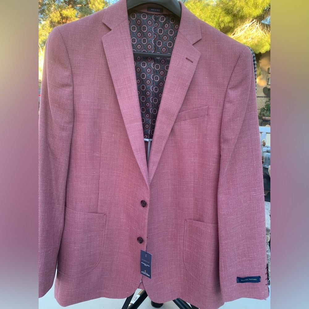 NWT Men’s Stafford Classic Fit sport coat Blazer Burgundy size 48 LNG